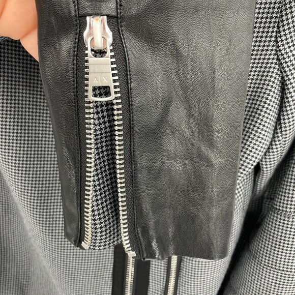 ARMANI EXCHANGE Gray Black Houndstooth Faux Vegan Leather Full Zip Jacket Size L - Picture 5 of 10